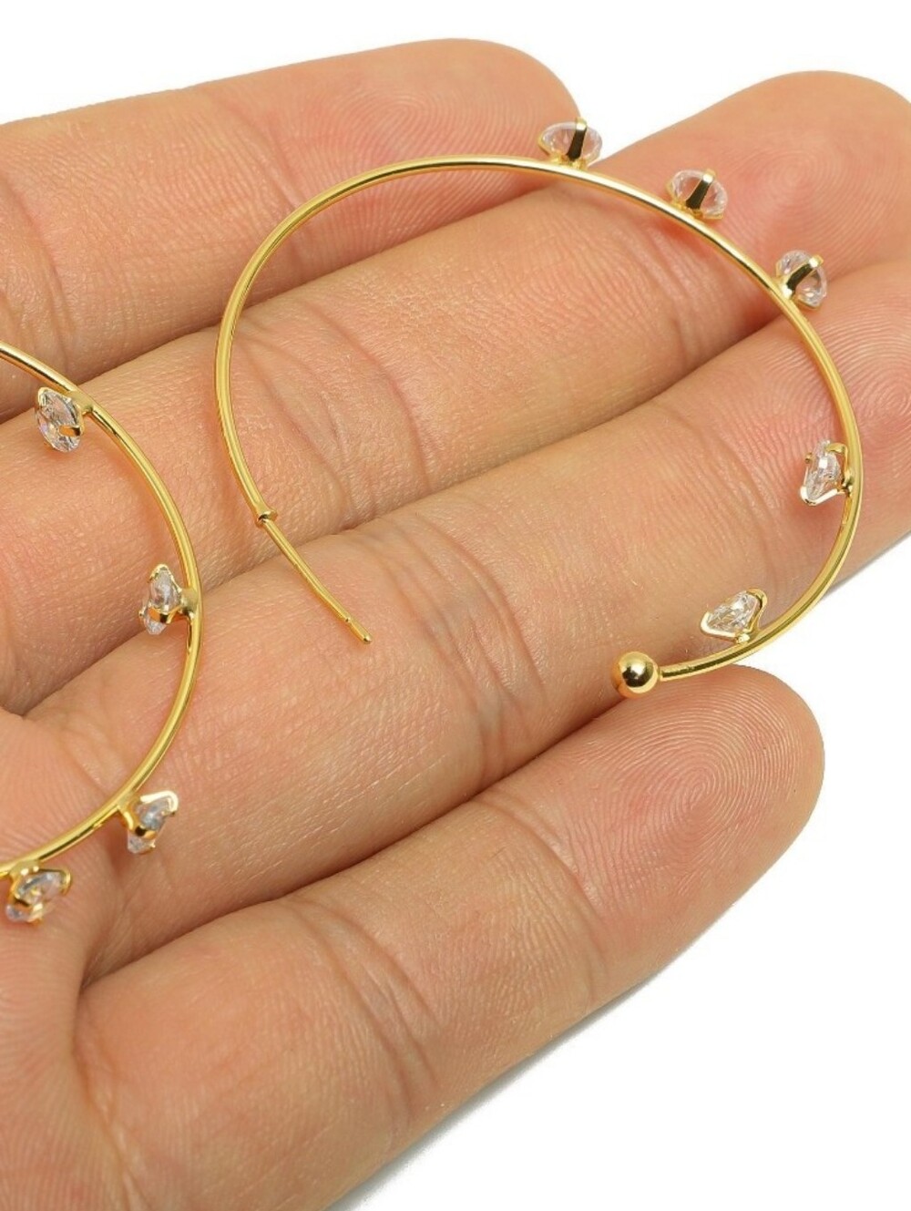 18k gp cubic zirconia minimalist hoop earrings; aprox 1.9" round; brass; nwot - Picture 5 of 6